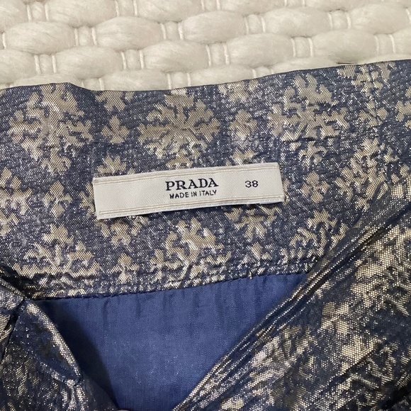 Vintage PRADA Womens Silver and Gold Brocade Belted Mini Skirt Size 38 US 2 EUC - Picture 3 of 13